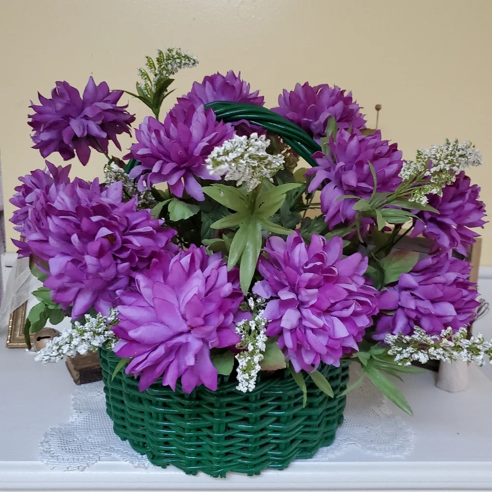 Faux floral purple Dahlia centerpiece